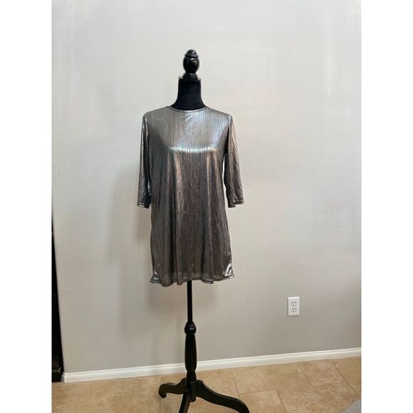 Boohoo Metallic Shirt Dress SZ 8 - Picture 2 of 5